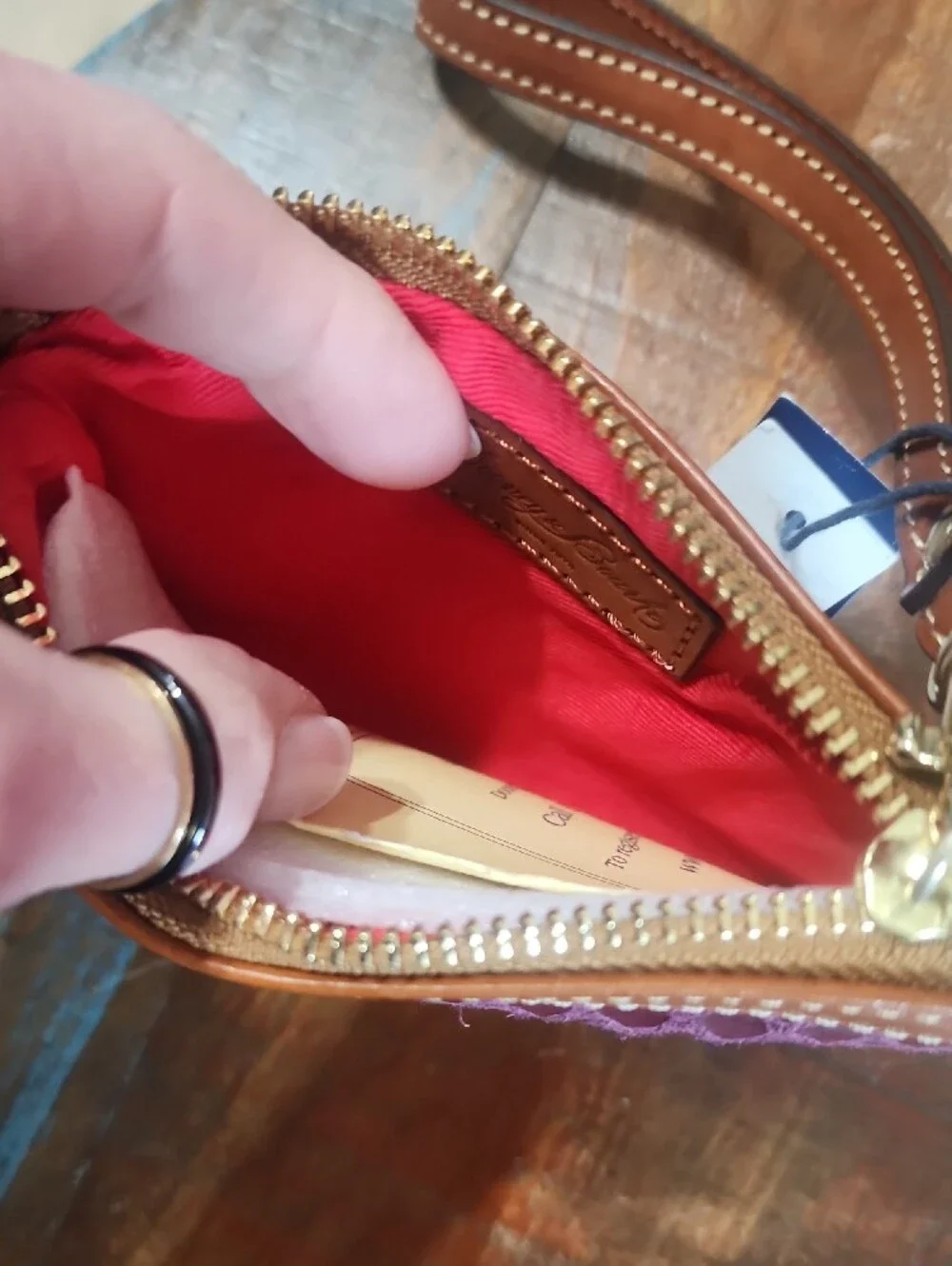 Dooney & Bourke Magenta Leather Wristlet Pouch Snake Embossed